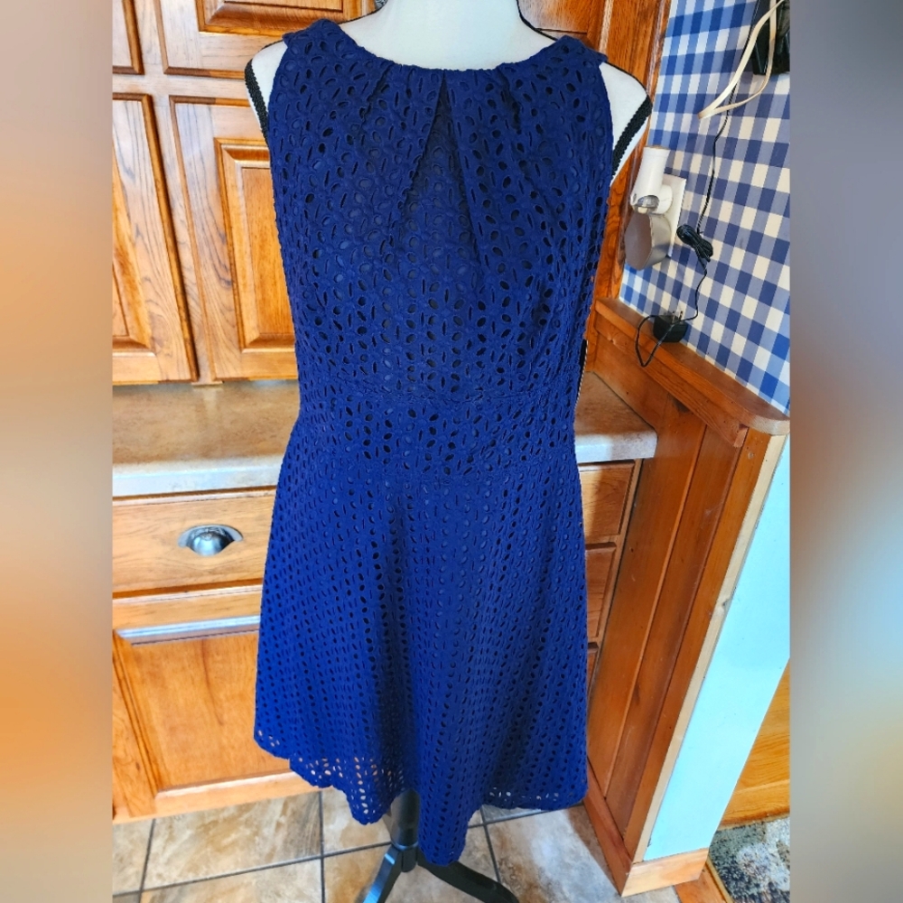 New York and Company Eyelet Navy Fit and Flare Dress Size 8 NWT